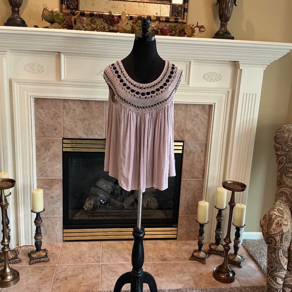 FREE PEOPLE Crochet Beaded and Metal Looped Smock Top - Size XS